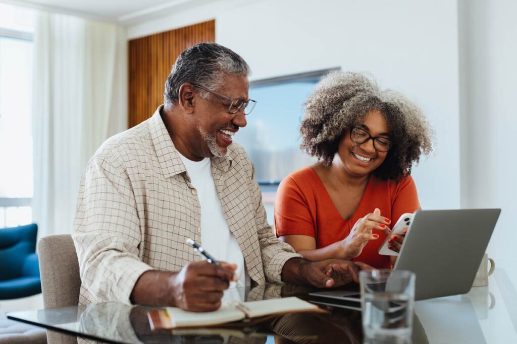 Senior couple setting up a retirement plan together