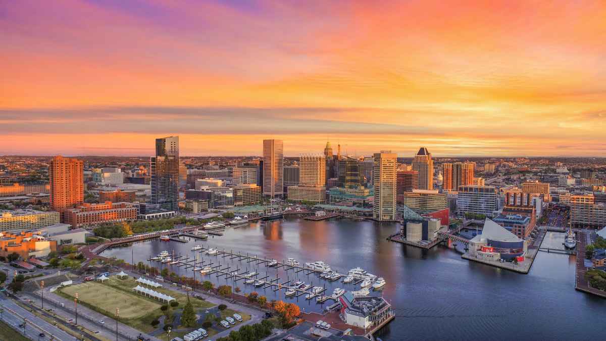 Baltimore, Maryland skyline at sunset