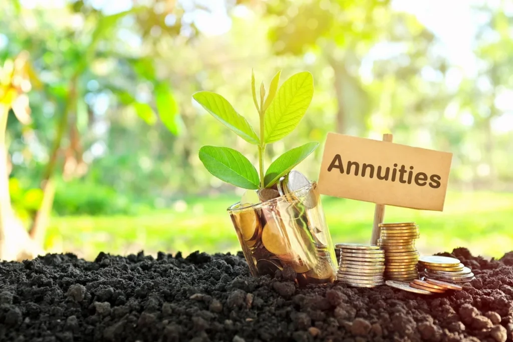 Annuity vs. pension comparison showing annuities as growing retirement income through steady savings and long-term planning