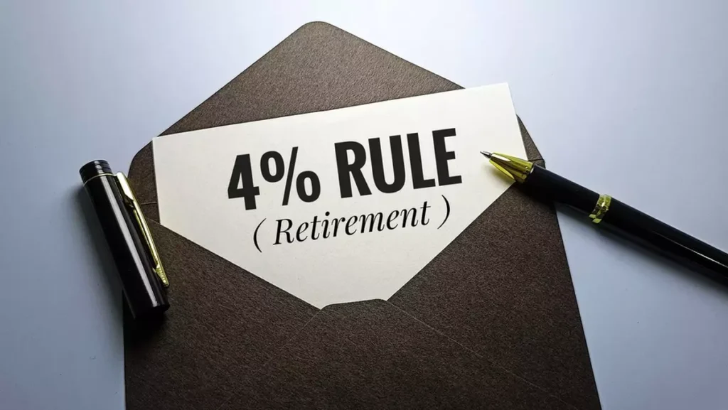 Image of an envelope with the text: 4% RULE (retirement) on a card inside.