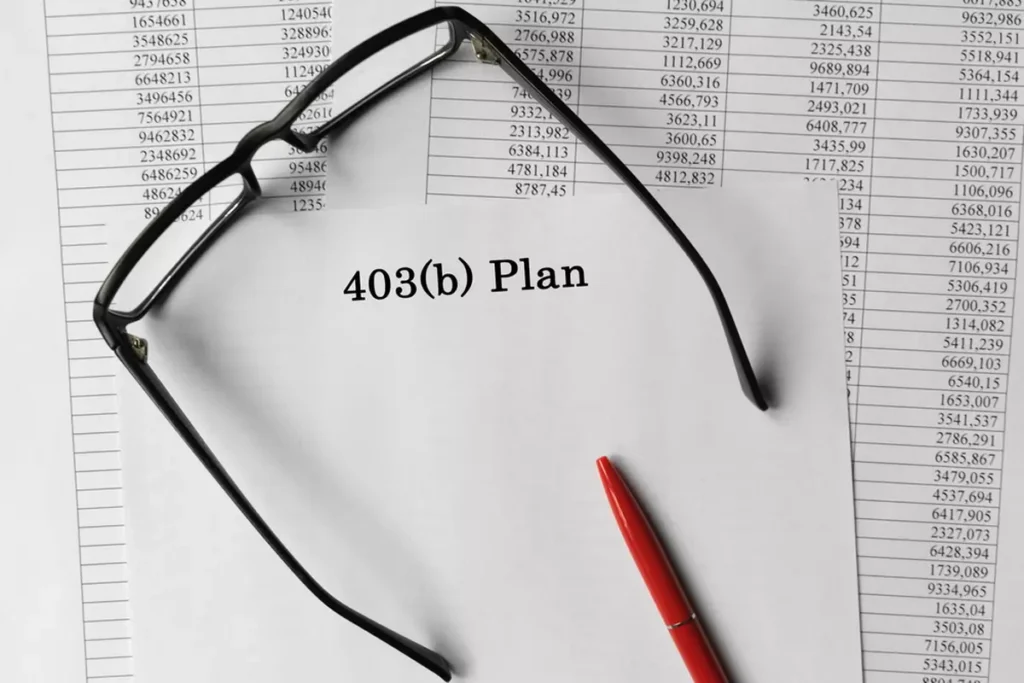 Paper with 403(b) plan on a table - this is that